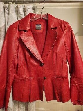 Women's Red Leather Blazer Jacket